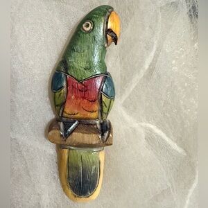Vintage Hand-carved wooden parrot brooch from Ecuador